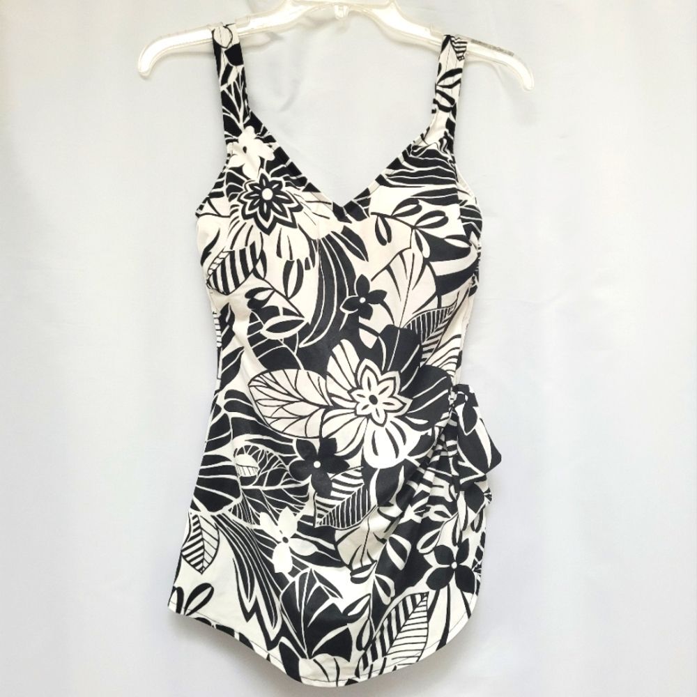 Floral Black and White One-Piece Swimsuit
